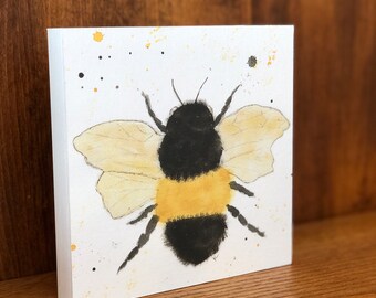 Bumble Bee Watercolor Canvas On Wood Block, Bee Lover, Honey Bee Nursery Art, 6”x6” Hanging or Shelf Sitter