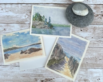 Note Cards, Set of 6 Watercolor Coastal Maine Inspired Note Cards