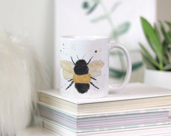 Watercolor Bumble Bee Ceramic Coffee Mug, Honey Bee Art, Bee Mug,