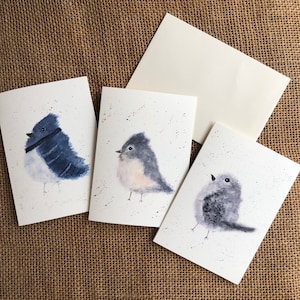 Set of 6 Watercolor Bird Note Cards, Blue Jay, Mockingbird, Titmouse, Whimsical Wildlife Cards