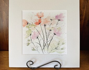 Spring Floral Watercolor Giclee Art, Spring Flower Watercolor Print, Square Art