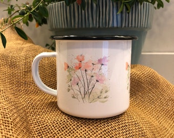 Watercolor Spring Flower Camp Mug, Clamping Metal Coffee Mug