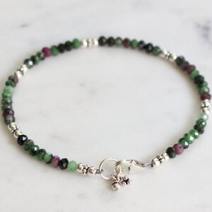 Ruby Zoisite Beaded Bracelet with Sterling Silver, Skinny Stacking Bracelet