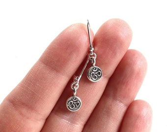 Extra Small Silver Om Earrings, Dainty Lever Back Dangles, Gift for Her