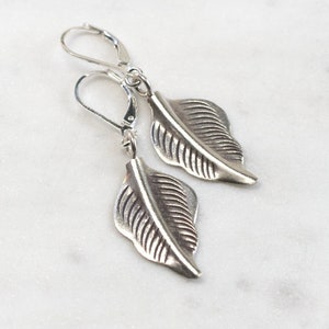 Thai Hill Tribe Silver Leaf Earrings, Rustic Silver Leaves on Leverbacks, Long Leaf Dangles