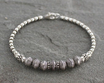 Sterling Silver Beaded Bracelet, Turkish Silver Bracelet, Oxidized Silver Eclectic Jewelry