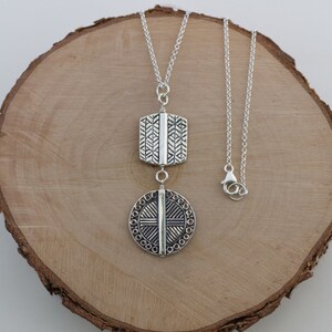 Balinese Sterling Silver Drop Pendant Necklace on Chain, Geometric Silver Necklace, Eclectic Modern Jewelry