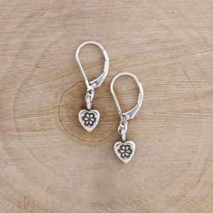Thai Fine Silver Heart Earrings, Dainty Lever Back Dangles, Gift for Her