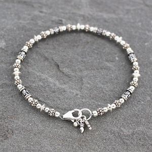 Bali and Turkish Sterling Silver Beaded Bracelet with Charms, Eclectic Balinese Silver Jewelry