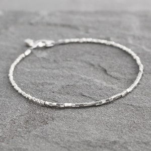 Dainty Thai Silver Beaded Bracelet, Rustic Silver Stacking bracelet, Hill Tribe Silver Jewelry
