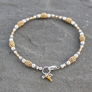 Sterling Silver and Gold Vermeil Beaded Bracelet with Charms, Mixed Metal Jewelry