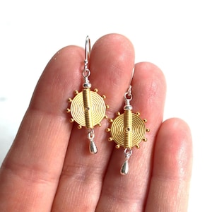 Mixed Metal Dangle Earrings, Gold Vermeil and Sterling Silver Drops on French Hooks, Two Tone Metal Jewelry