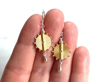 Mixed Metal Dangle Earrings, Gold Vermeil and Sterling Silver Drops