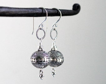 Balinese Sterling Silver Dangle Earrings, Oxidized Bali Jewelry, Everyday Silver Drops