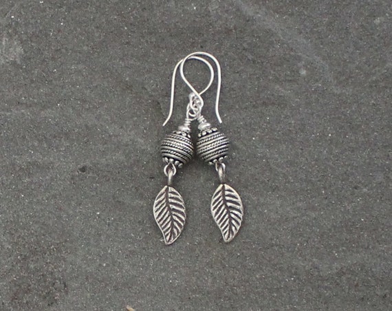 Thai Fine Silver Rustic Leaf Earrings Turkish Silver Jewelry