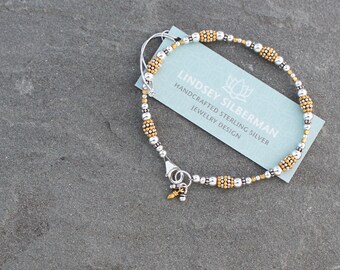 Sterling Silver and Gold Vermeil Beaded Bracelet With Charms