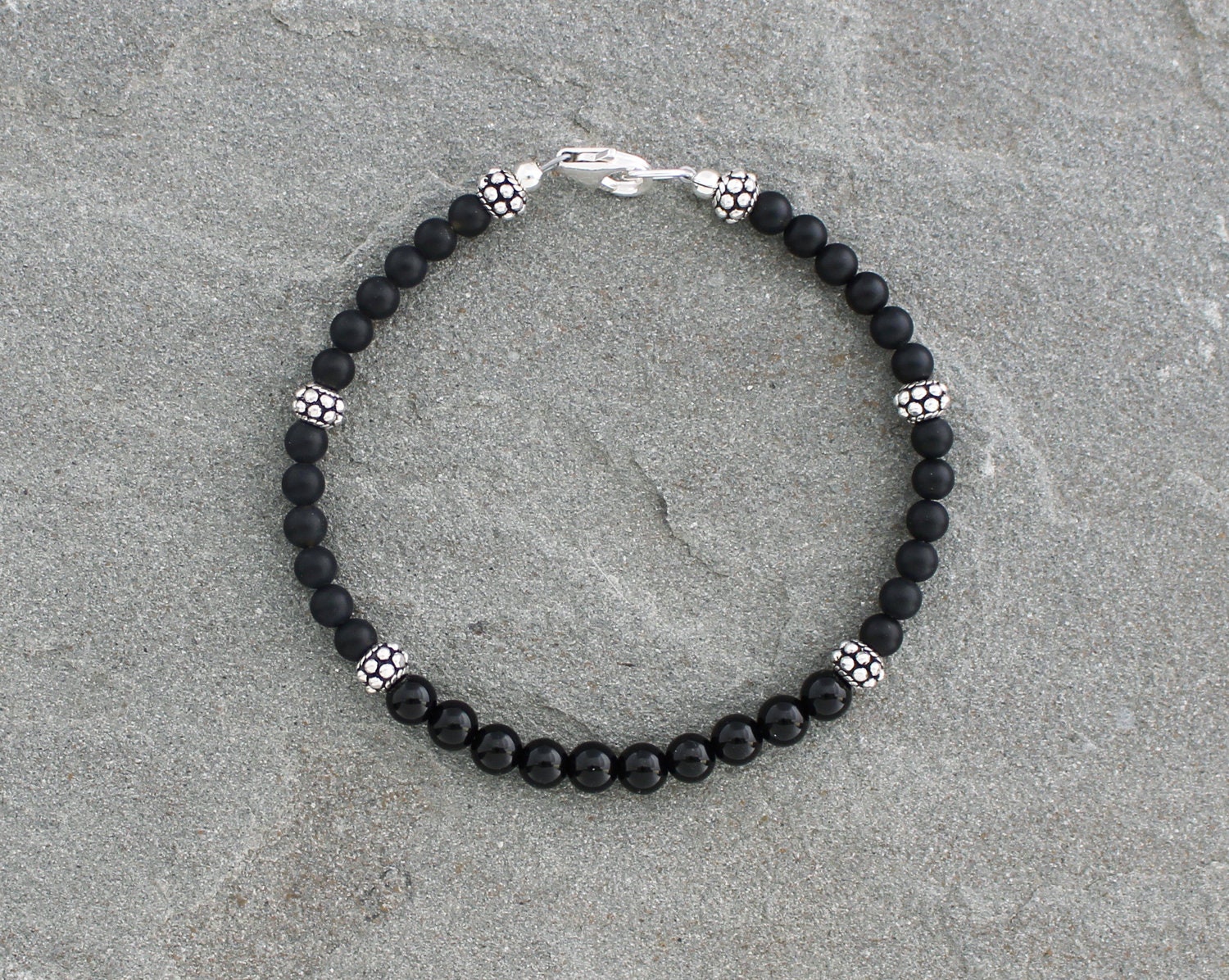 Black Onyx Bracelet With Sterling Silver Black Gemstone Etsy