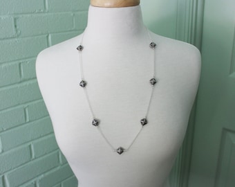 Long Balinese Sterling Silver Station Necklace, Bali Silver Jewelry