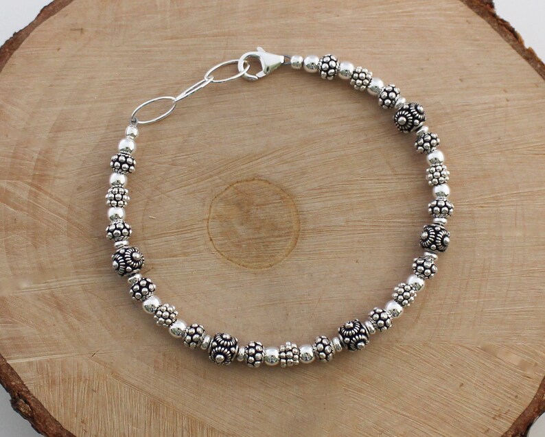 Turkish Silver Beaded Bracelet Bali Style Jewelry Adjustable Etsy