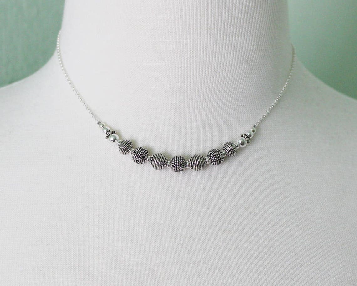 Sterling Silver Beaded Bali Necklace Bali Jewelry Bali Etsy