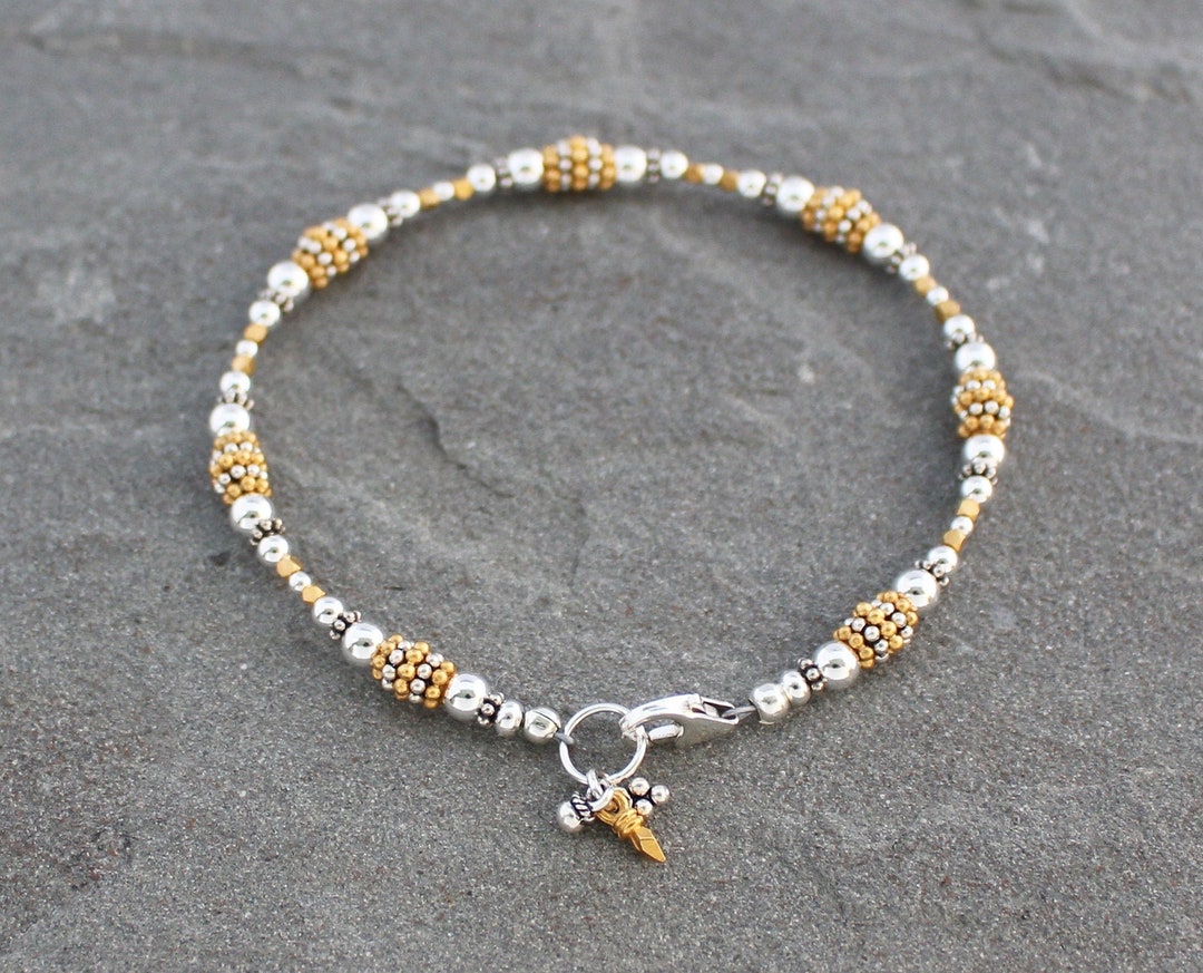 Sterling Silver and Gold Vermeil Beaded Bracelet With Charms, Mixed