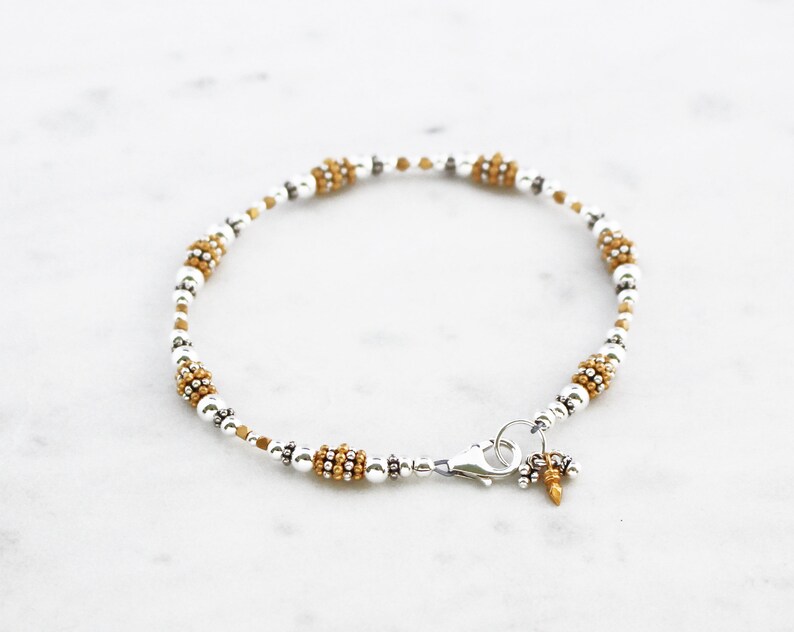 Sterling Silver and Gold Vermeil Beaded Bracelet with Charms Etsy