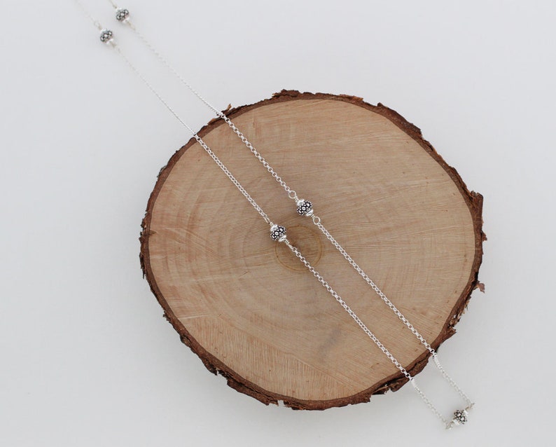 Bali Style Turkish Silver Jewelry Long Beaded Chain Sterling Silver Station Necklace 34 inches