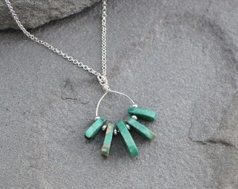 Natural Green Turquoise Pendant Necklace on Sterling Silver Chain, Elisa Turquoise Drops Necklace