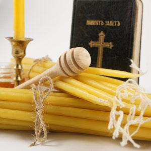 100% Pure Natural Beeswax Candles Dipped Taper Church Handmade in Greece Byzantine Orthodox (13&quot; by 5/16 inch| Discount Packs