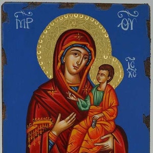 Virgin and Child Icon Hodegetria Hand-Painted Greek Orthodox Icon,  Hand-Painted Christian Iconography, Byzantine Art