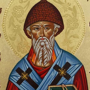 Saint Spyridon icoon, bisschop van Cyprus Tremithon handgeschilderde Grieks-orthodoxe icoon 24K goud | GRATIS DHL Express