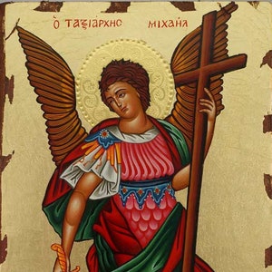 Michael the Archangel Icon, Hand-Painted Christian Orthodox Icon on Wood 24K Gold | St Archangel Michael