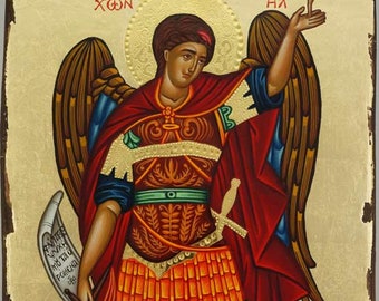 Archangel Michael Icon, Hand-Painted Christian Orthodox Icon on Wood 24K Gold | Michael the Archangel