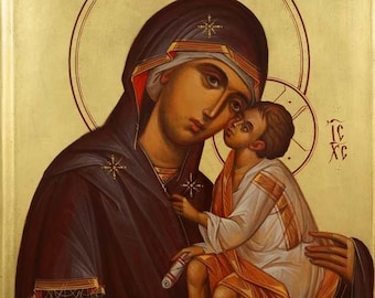 Theotokos Glykophilousa Hand-Painted Icon Byzantine Orthodox Icon of Virgin Mary Sweet Loving Tenderness MADE TO ORDER