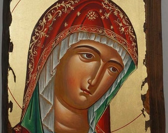 Icono de la Madre de Dios pintado a mano: Theotokos bizantino, pan de oro
