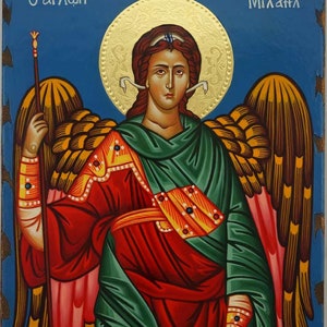 Michael the Archangel Icon, Hand-Painted Greek Orthodox Icon on Wood 24K Gold | St Archangel Michael