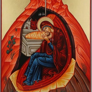 Natividad de Cristo, icono ortodoxo griego bizantino pintado a mano sobre madera