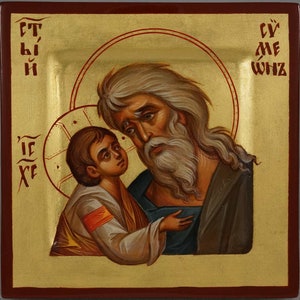 Righteous St Simeon the God-Receiver Hand-Painted Icon Byzantine Orthodox Icon MADE TO ORDER