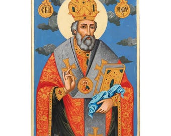 St Nicholas the Wonderworker Icon, Hand-Painted Gold Leaf, 35×24cm