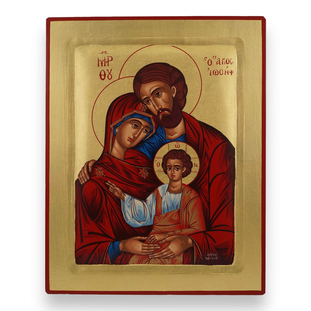 Holy Family Icon Raised Border Christian Byzantine Art Handmade on ...
