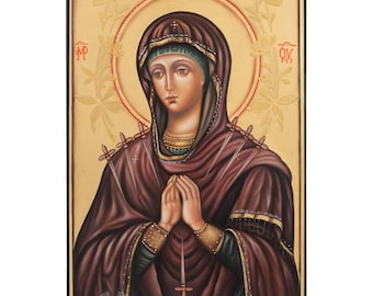 Theotokos Seven Arrows Icon, Hand-Painted Gold Leaf, 30×20cm