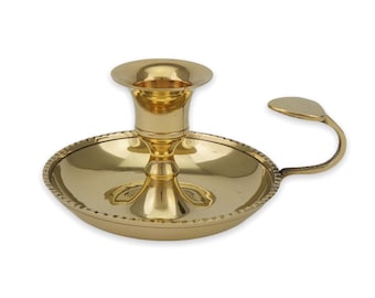 Polished Brass Chamberstick Candle Holder - Candle Holder with Finger Ring for Taper Candles