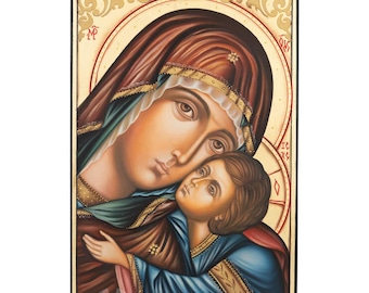 Virgin of Tenderness Icon, Hand-Painted Gold Leaf, 30×20cm