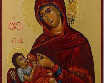 Theotokos Milk-Giver Icon, Hand-Painted Gold Leaf, 25×20cm