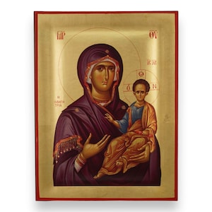 Theotokos the Guide Icon - Raised Border Greek Orthodox Icon | Handmade on Solid Natural Wood