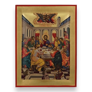Mystical Supper Icon - Raised Border Greek Orthodox Icon | Handmade on Solid Natural Wood