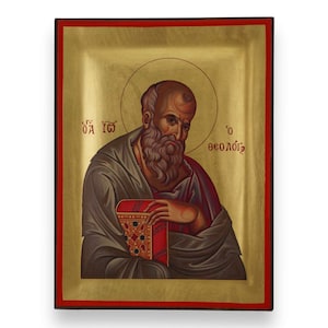 St John the Evangelist Icon - Raised Border Greek Orthodox Icon | Handmade on Solid Natural Wood
