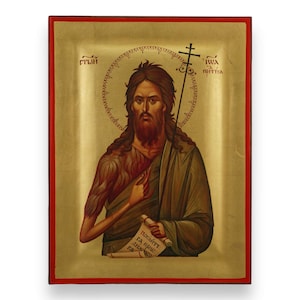 St John the Baptist Icon (Yordan) -  Raised Border Christian Byzantine Art | Handmade on Solid Natural Wood | Gift-Ready - Ships in a Box