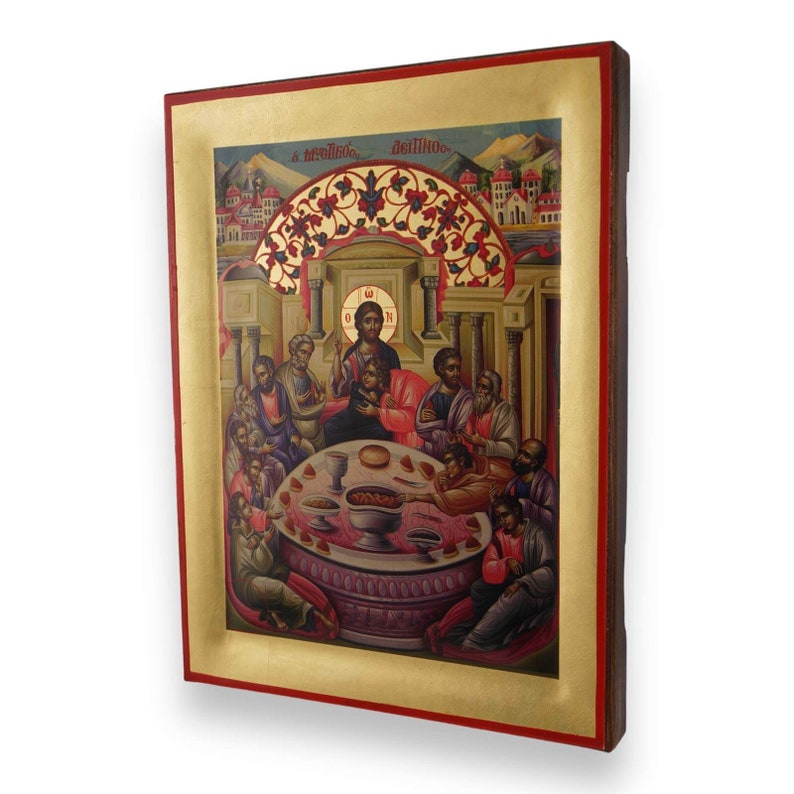 Orthodox Icon Border Mystical Supper Icon - Raised Border Greek Orthodox Icon | Handmade on ...