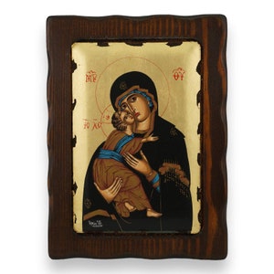 Virgin of Vladimir Icon - Greek Orthodox Byzantine Icon | Handmade on Solid Natural Carved Wood